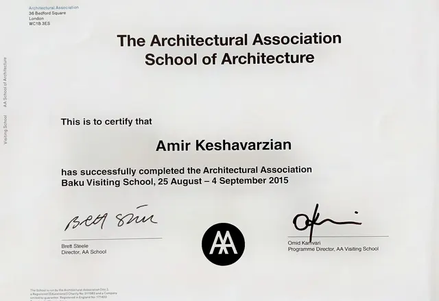 AA Baku Visiting School: Identity + Integration, certificate