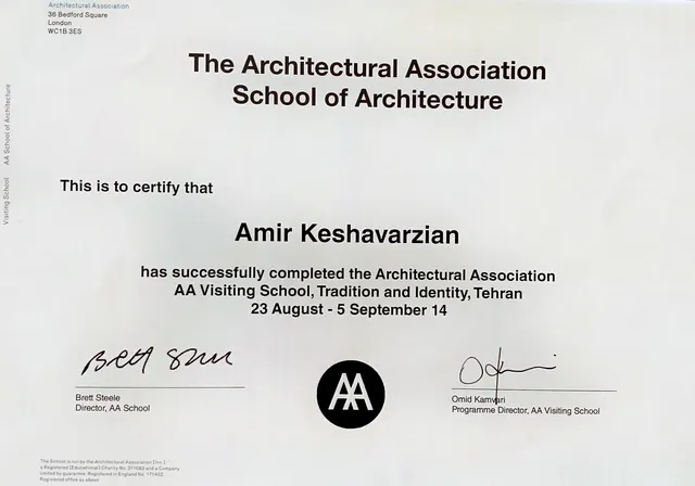 AA Visiting School Tehran: Tradition and Identity, certificate